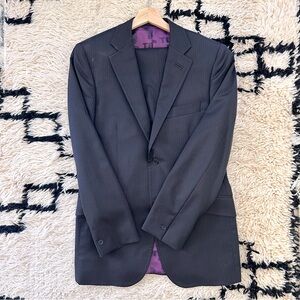 Ted Baker London 2 Piece Suit Set Pinstripe Dark Gray Jacket 38 R, Trouser 32